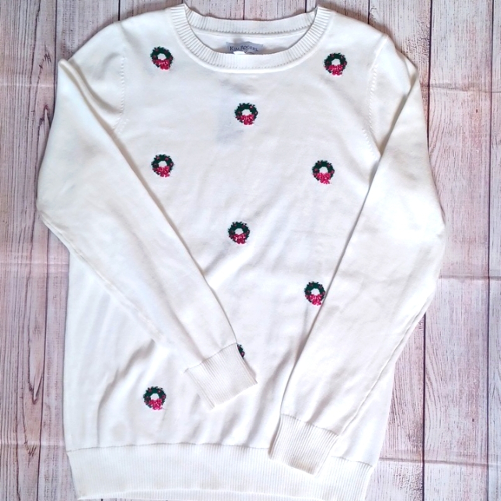 Kim Rogers Christmas weather sweater. Woman's M. Ivory.